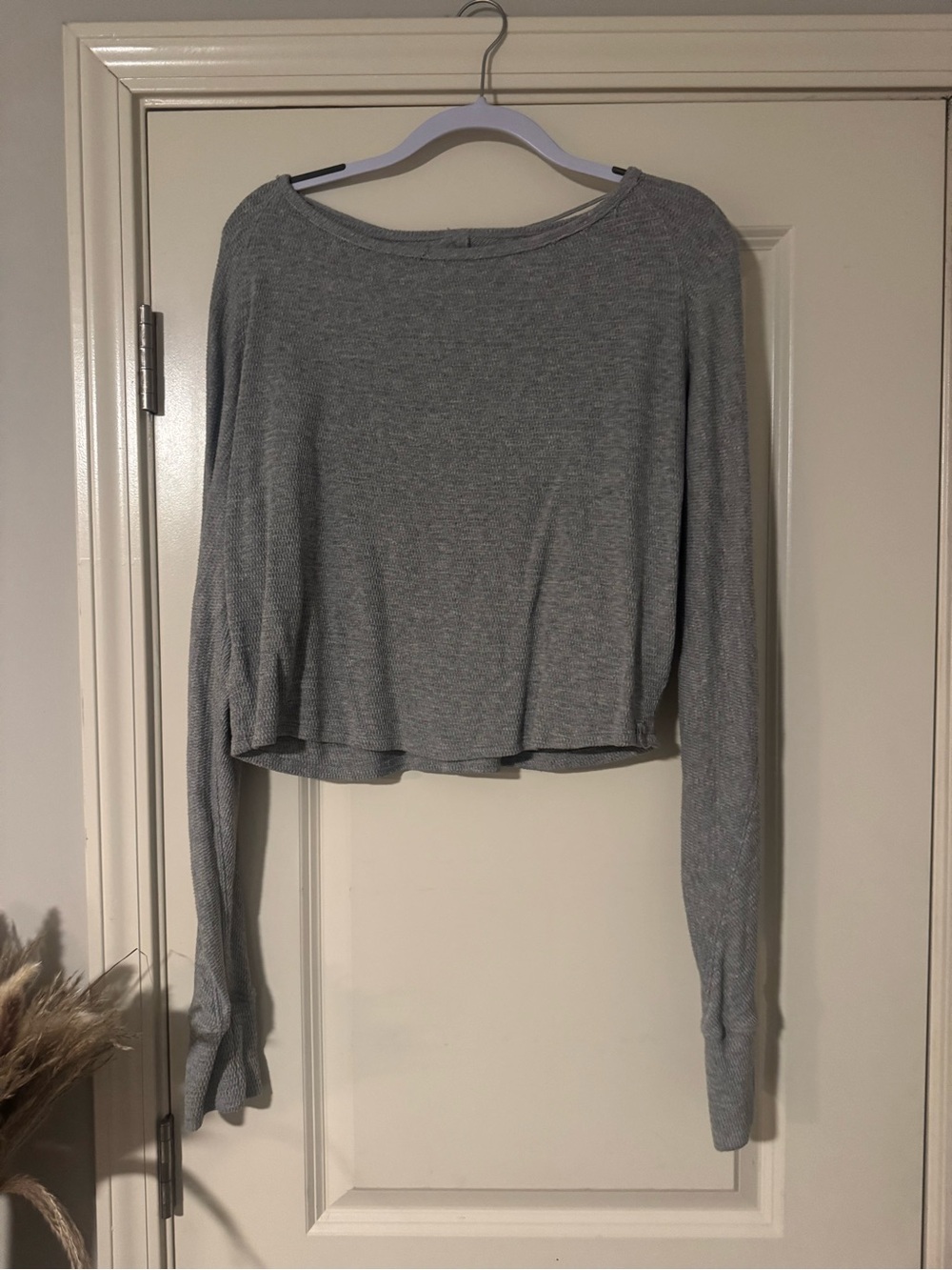 Free People Heather Gray Long-Sleeve Waffle Knit Top!
